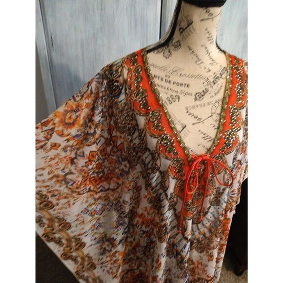 Boston proper Vneck sheer  poncho Small Embellished Boho Beachy Cottage Core - Picture 6 of 12